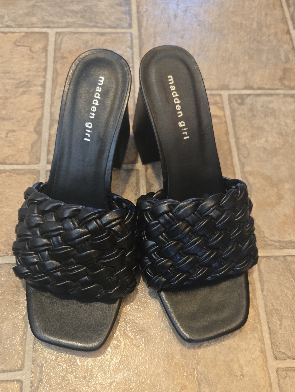 Madden Girl Black Braided Slide Mules